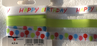 Stoffband 'Birthday, Ballons, Uni grün' 3 x 1,5 m, 15 mm
