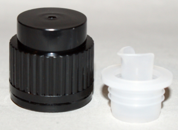 Spout PP 28, black with insert and tamper evident ring