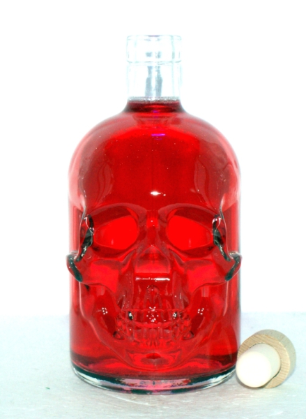 Piratenflasche, 700 mL, Pirat, skull, Totenschädel, inkl. Holzgriffkorken